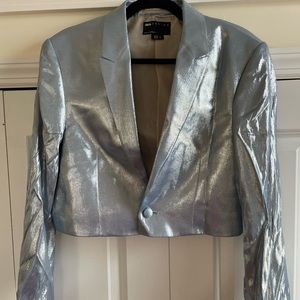 Asos Design metallic silver blue cropped blazer